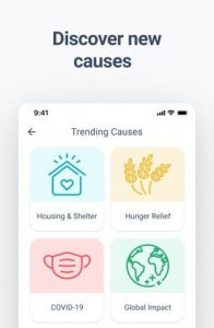 Image of our causes feature (for fundraising for nonprofits) on the Givelify app