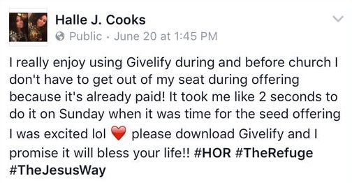 Givelify facebook testimonial