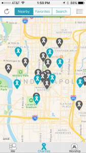 Nearby charities in map view